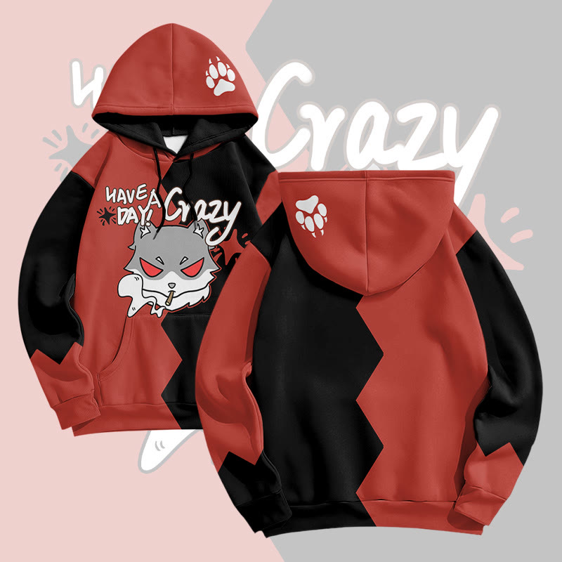 MODAKAWA HAB EINEN VERRÜCKTEN TAG Pullover-Hoodie mit Raucherwolf-Grafik und Allover-Print - Red - 8XL - image 1