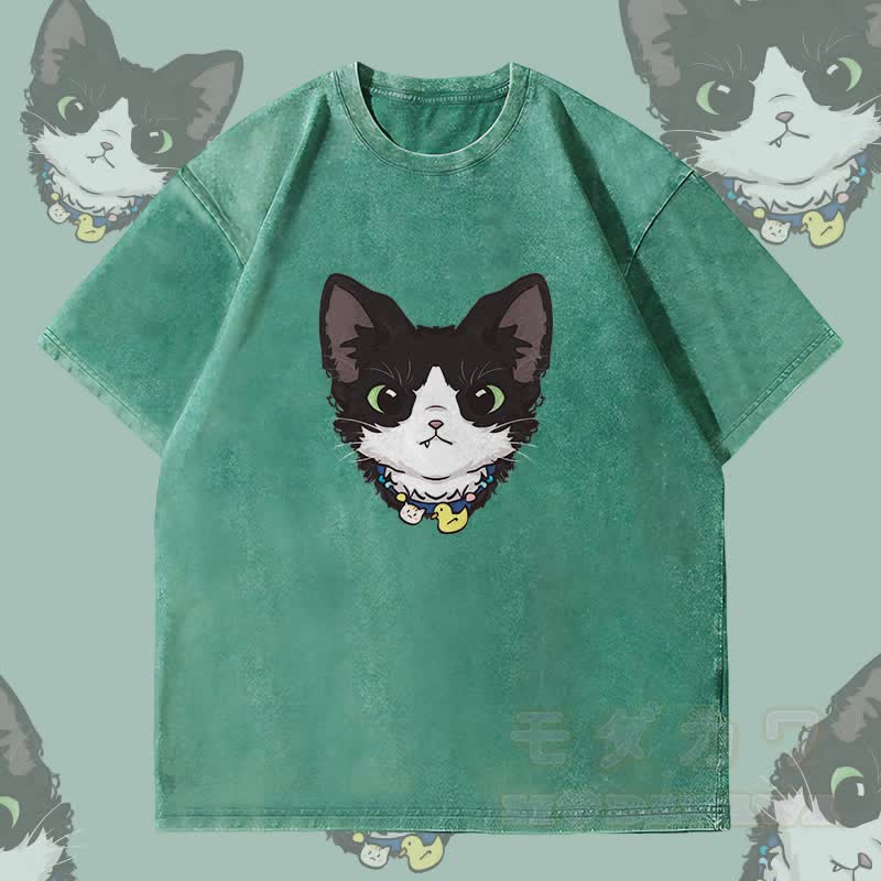 MODAKAWA Unisex-T-Shirt mit niedlichem Katzenmotiv im Vintage-Stil - Grün - 4XL - image 1