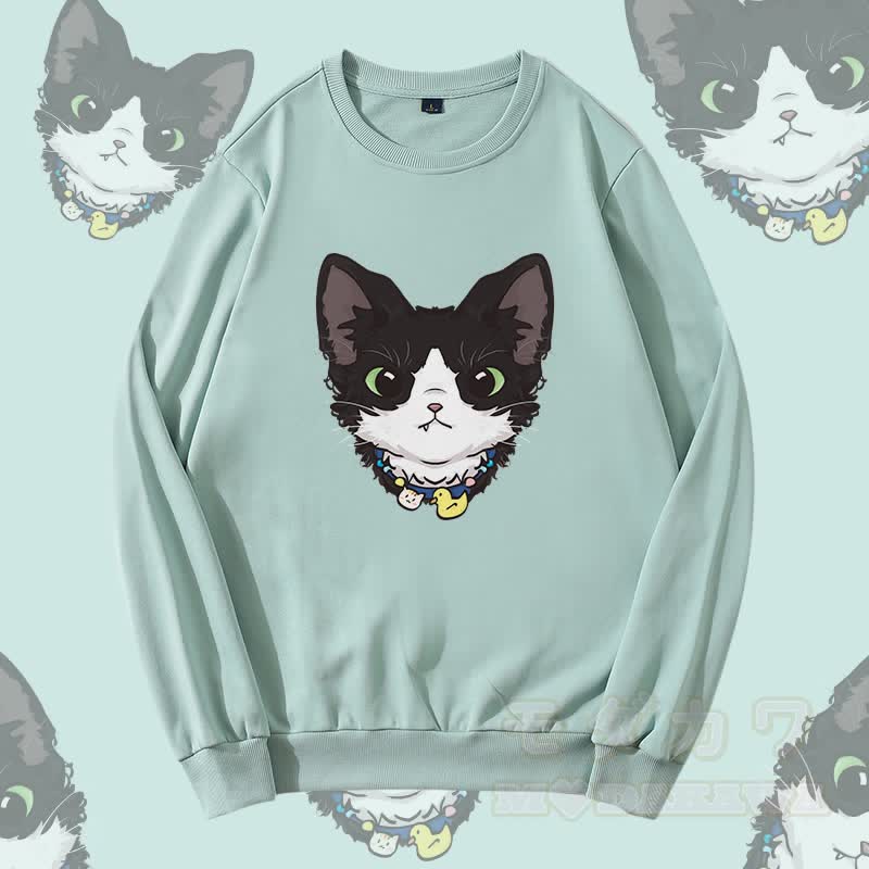 MODAKAWA Sweatshirt mit niedlichem Katzenmotiv und Rundhalsausschnitt - Grün - 5XL - image 2