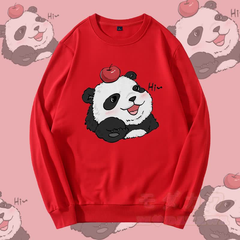MODAKAWA Panda mit Apfel-Grafik Rundhals-Sweatshirt - Rot - 5XL - image 2