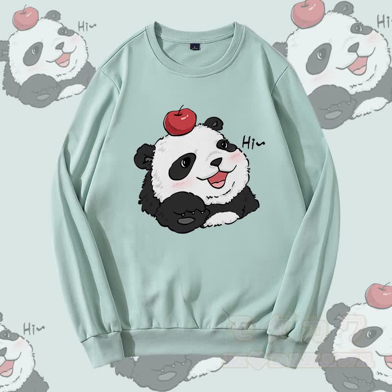 MODAKAWA Panda mit Apfel-Grafik Rundhals-Sweatshirt - Grün - 5XL - image 1