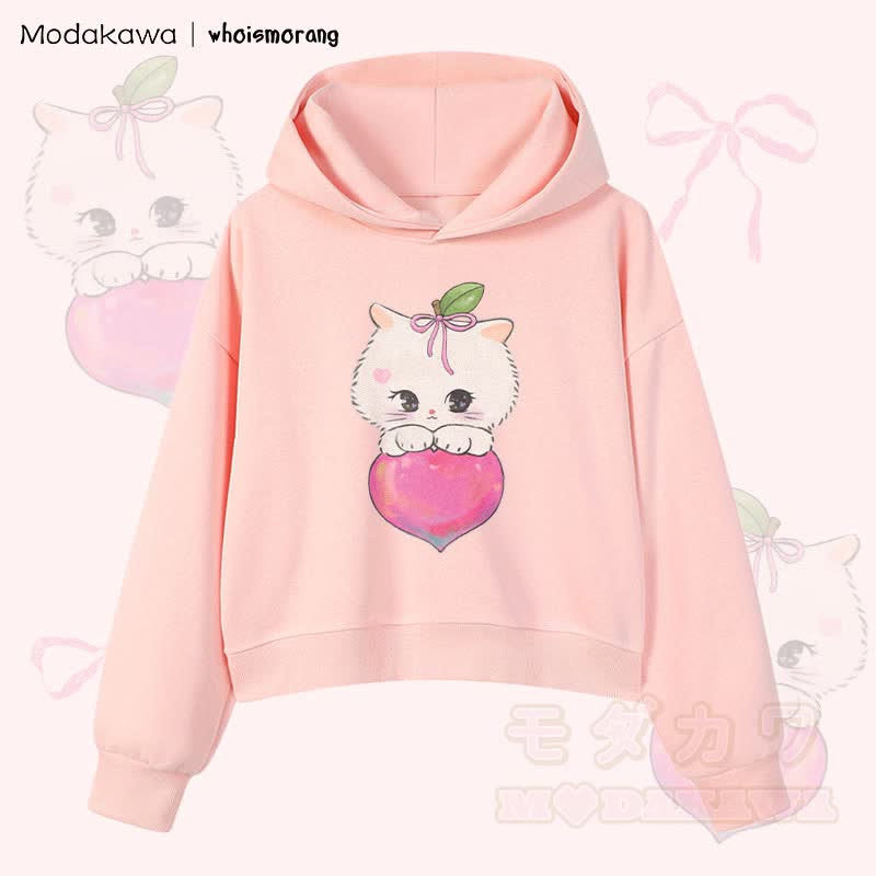 MODAKAWA X whoismorang Katzen- und Fruchtgrafik Cropped Cotton Hoodie - Rosa - 3XL - image 1