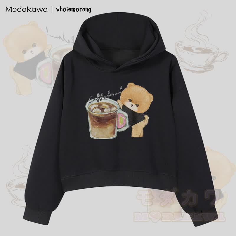 MODAKAWA X whoismorang Coffee Dog Graphic Cropped Cotton Hoodie - Schwarz - 3XL - image 4