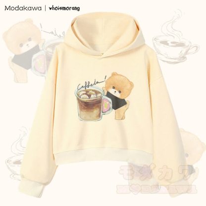 MODAKAWA X whoismorang Coffee Dog Graphic Cropped Cotton Hoodie - Aprikose - 3XL - image 3