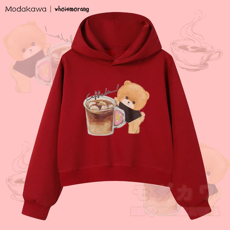 MODAKAWA X whoismorang Coffee Dog Graphic Cropped Cotton Hoodie - Weinrot - 3XL - image 2