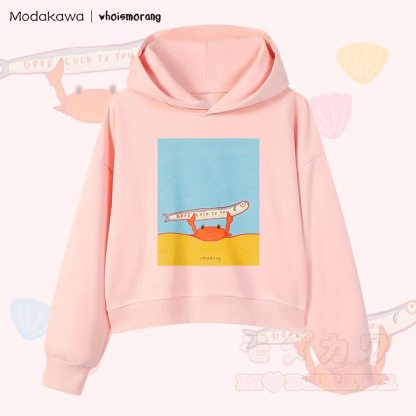 MODAKAWA X whoismorang GOOD LUCK TO YOU – Kurzer Baumwoll-Hoodie mit Krabbenmotiv und Fischmotiv - Rosa - 3XL - image 2