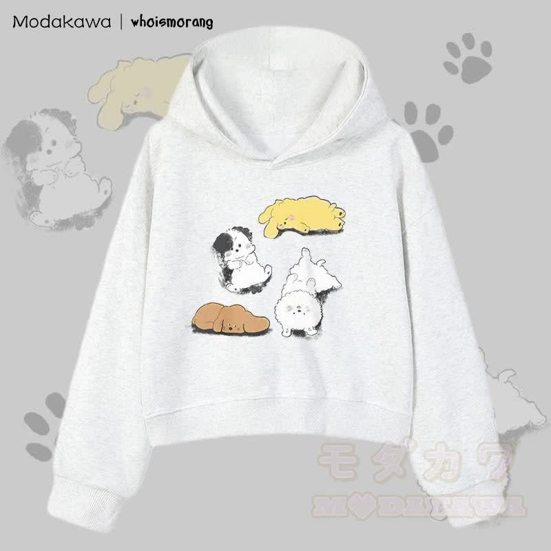 MODAKAWA X whoismorang Niedlicher Welpen-Grafik-Hoodie aus Baumwolle, kurz geschnitten - Grau - 3XL - image 2