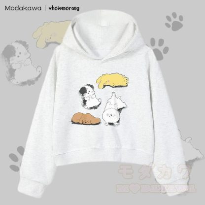 MODAKAWA X whoismorang Niedlicher Welpen-Grafik-Hoodie aus Baumwolle, kurz geschnitten - Grau - 3XL - image 2