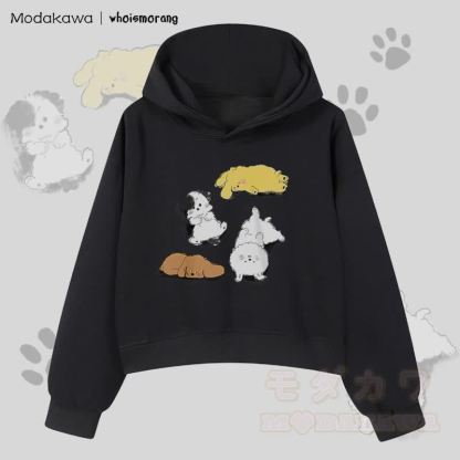 MODAKAWA X whoismorang Niedlicher Welpen-Grafik-Hoodie aus Baumwolle, kurz geschnitten - Schwarz - 3XL - image 1
