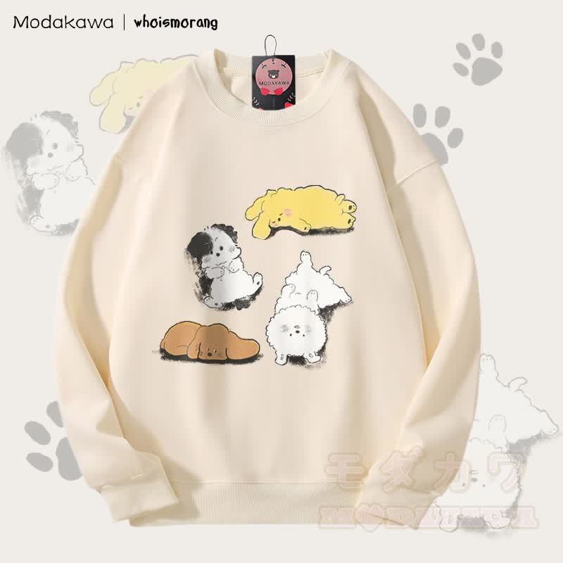 MODAKAWA X whoismorang Unisex-Sweatshirt mit niedlichem Welpenmotiv - Beige - 5XL - image 2