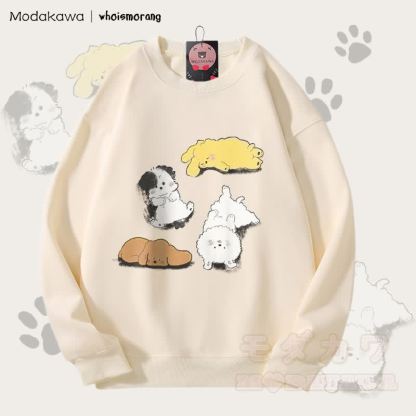 MODAKAWA X whoismorang Unisex-Sweatshirt mit niedlichem Welpenmotiv - Beige - 5XL - image 2