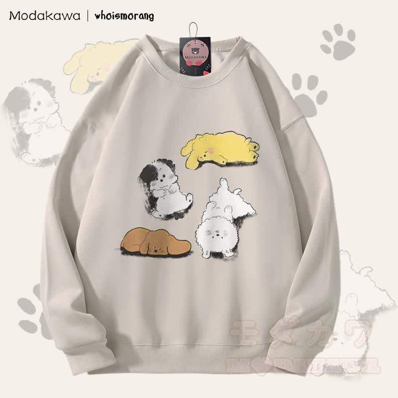 MODAKAWA X whoismorang Unisex-Sweatshirt mit niedlichem Welpenmotiv - Hellbeige - 5XL - image 1