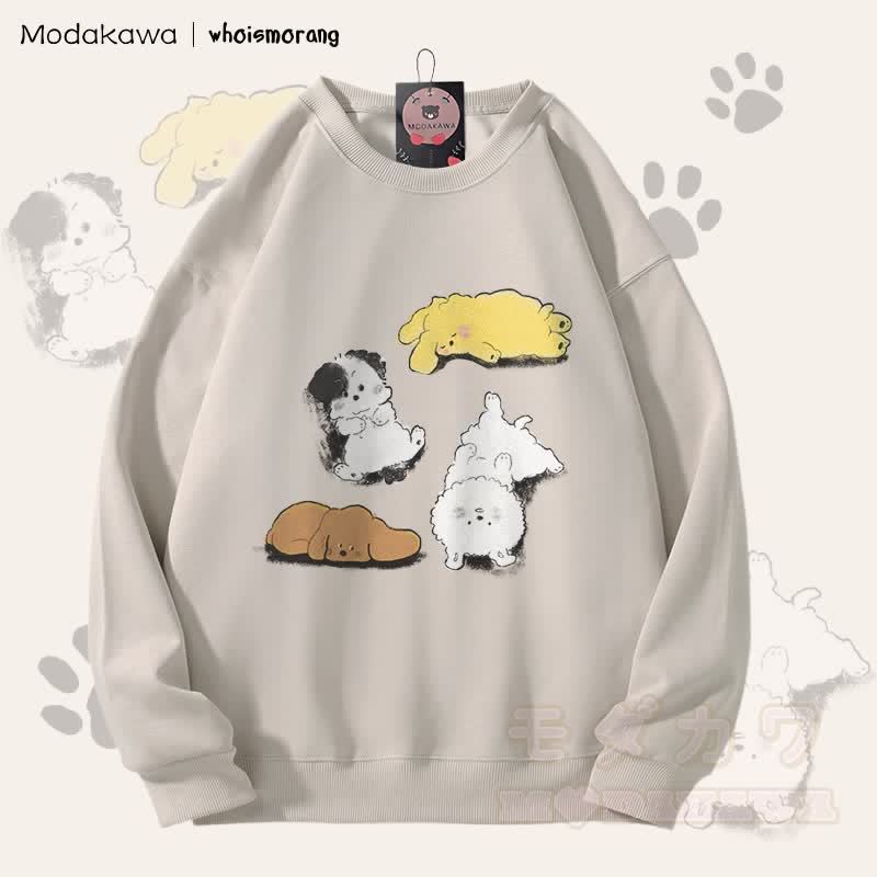 MODAKAWA X whoismorang Unisex-Sweatshirt mit niedlichem Welpenmotiv - Hellbeige - 5XL - image 1