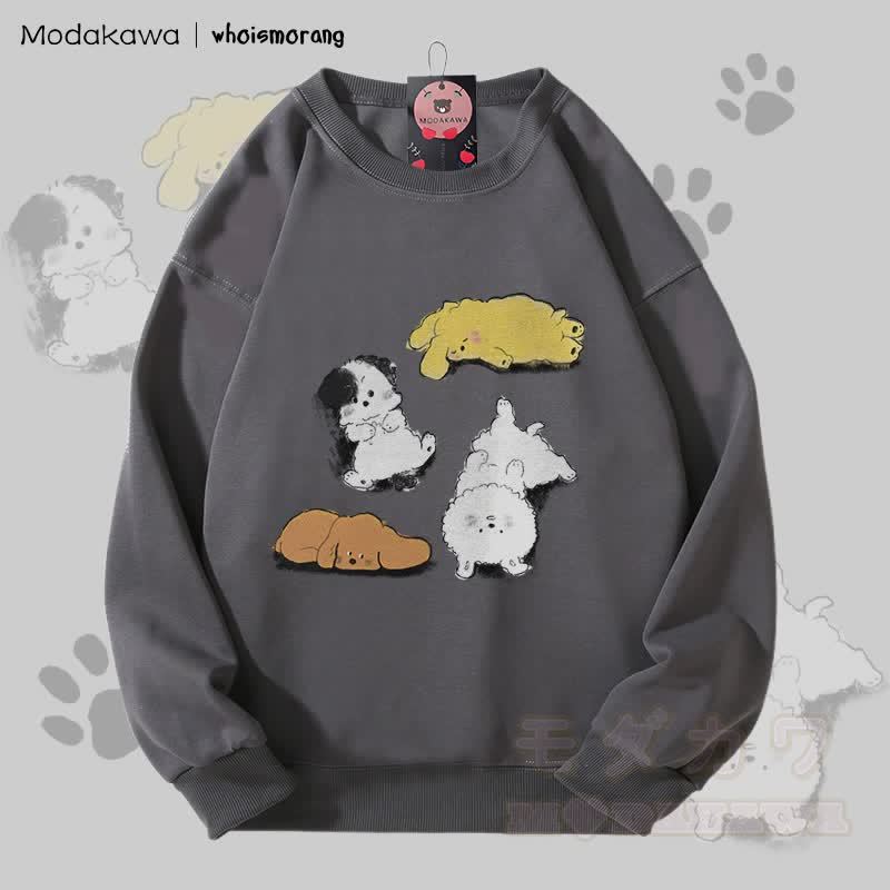 MODAKAWA X whoismorang Unisex-Sweatshirt mit niedlichem Welpenmotiv - Dunkelgrau - 5XL - image 3
