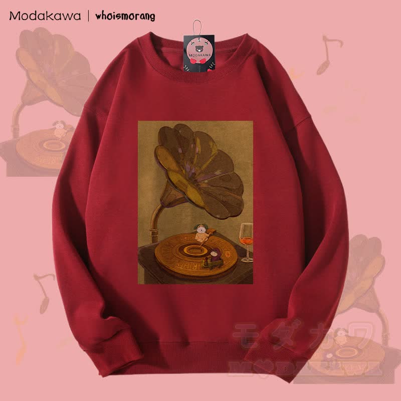 MODAKAWA X whoismorang Tier, das ein Grammophon bedient Grafik Unisex Sweatshirt - Weinrot - 5XL - image 2