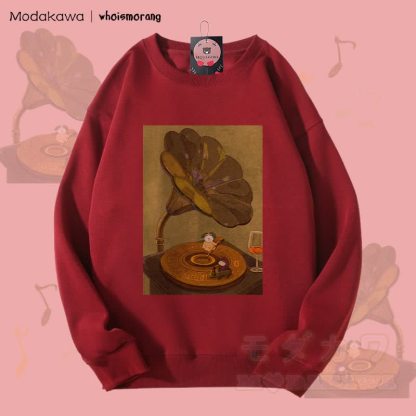 MODAKAWA X whoismorang Tier, das ein Grammophon bedient Grafik Unisex Sweatshirt - Weinrot - 5XL - image 2