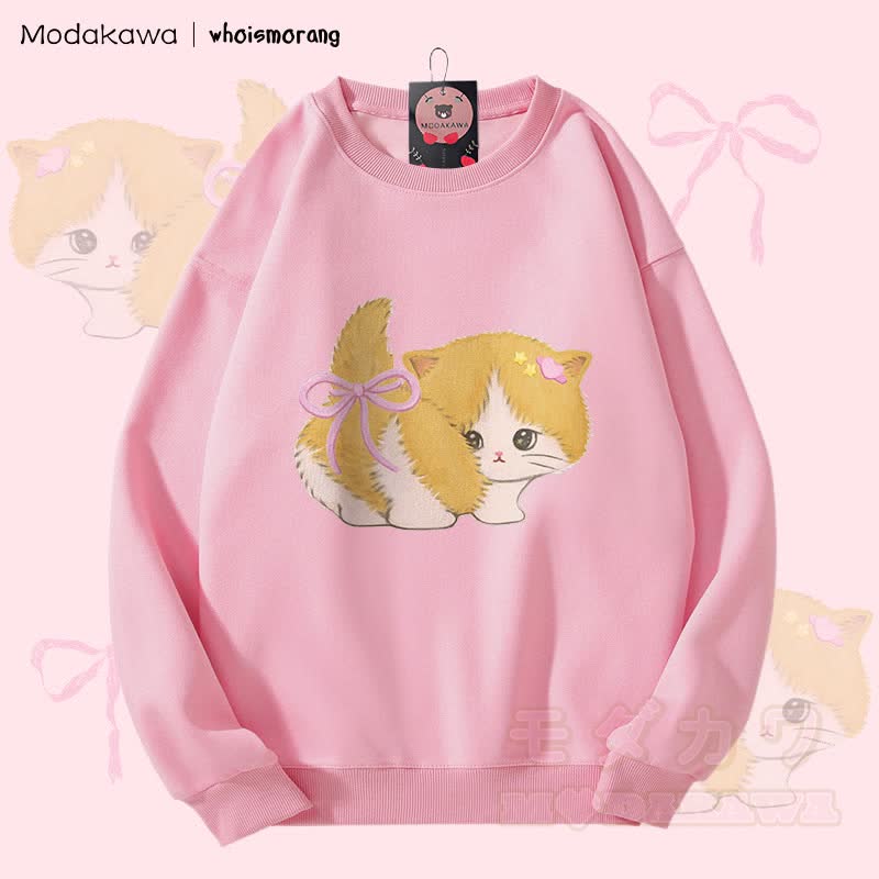 MODAKAWA X whoismorang Bow Tail Cat Graphic Unisex Sweatshirt - Rosa - 5XL - image 2