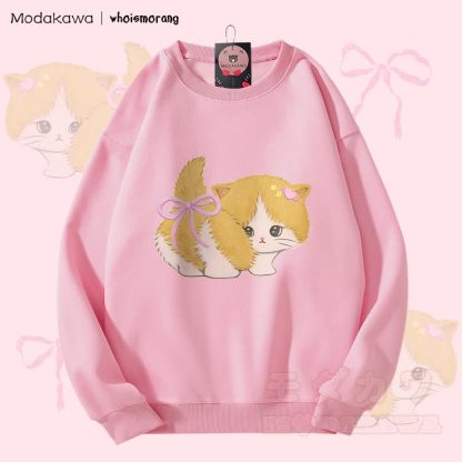 MODAKAWA X whoismorang Bow Tail Cat Graphic Unisex Sweatshirt - Rosa - 5XL - image 2