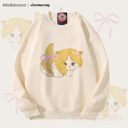 MODAKAWA X whoismorang Bow Tail Cat Graphic Unisex Sweatshirt - Beige - 5XL - image 1