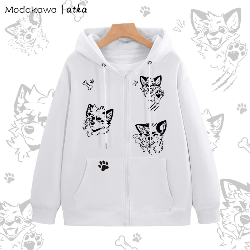 MODAKAWA X atka Silly Fox Graphic Zip Up Hoodie Sweatshirt - White - 5XL - image 2