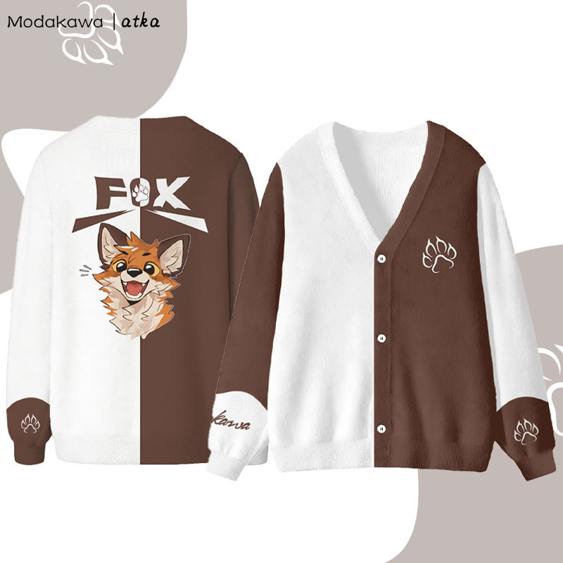 MODAKAWA X atka Cheerful Fox Grafik-Cardigan-Top - Brown - 4XL - image 2