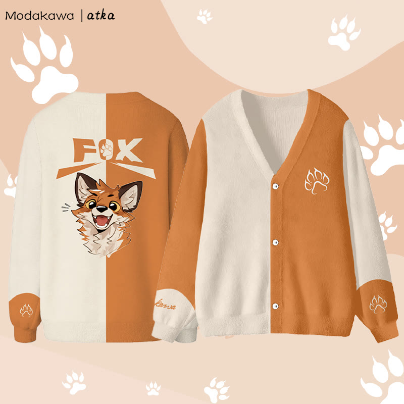 MODAKAWA X atka Cheerful Fox Grafik-Cardigan-Top - Orange - 4XL - image 1