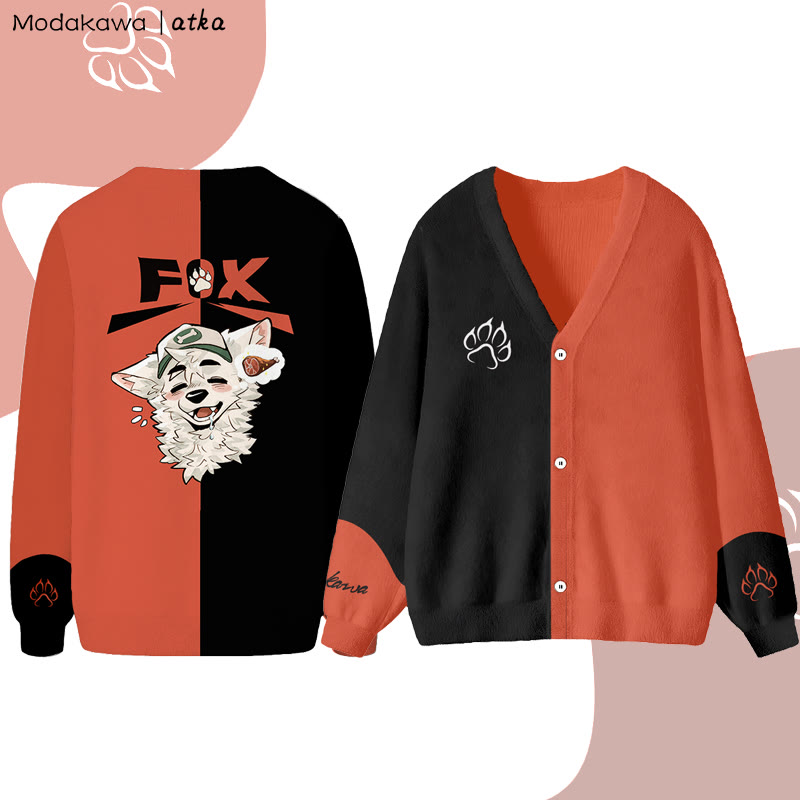 MODAKAWA X atka Fox Wants Meat Grafik-Cardigan-Top - Red - 4XL - image 2
