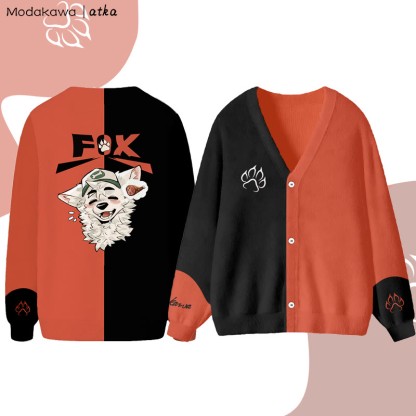 MODAKAWA X atka Fox Wants Meat Grafik-Cardigan-Top - Red - 4XL - image 2