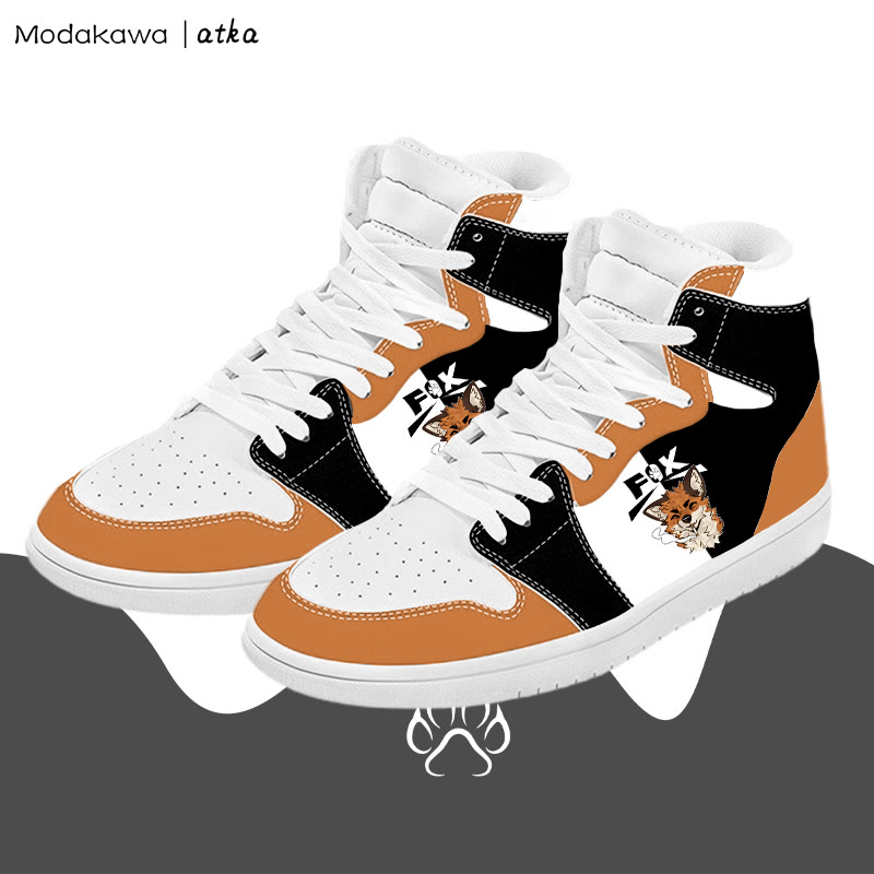 MODAKAWA X atka Fox Smoking Graphic Farben Block High Top Canvas Schuhe - Orange A - 48 - image 1
