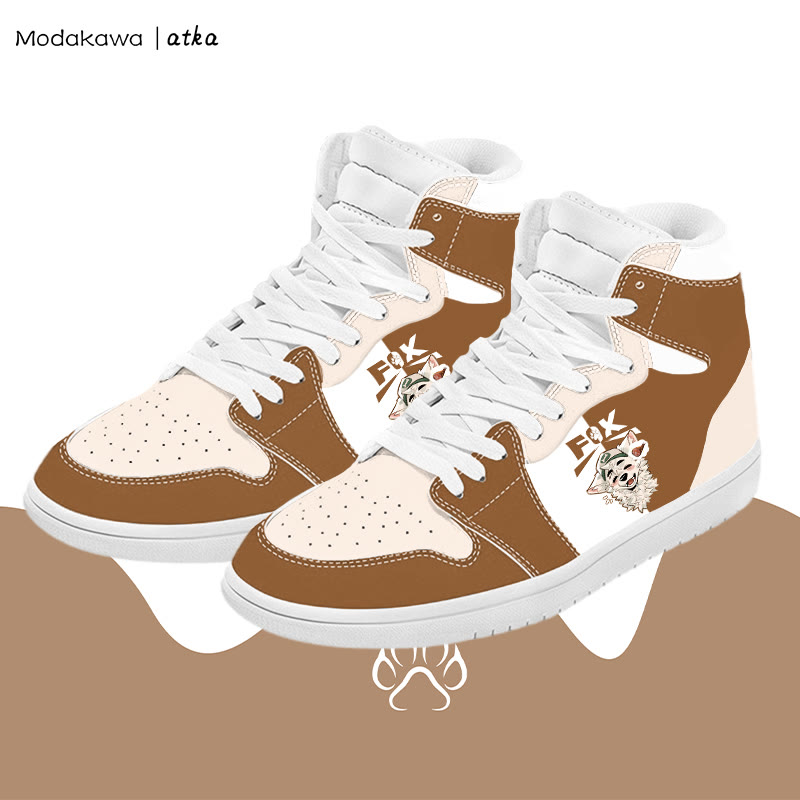 MODAKAWA X atka Fox Wants Meat Graphic Farben Block High Top Canvas Schuhe - Brown - 48 - image 3