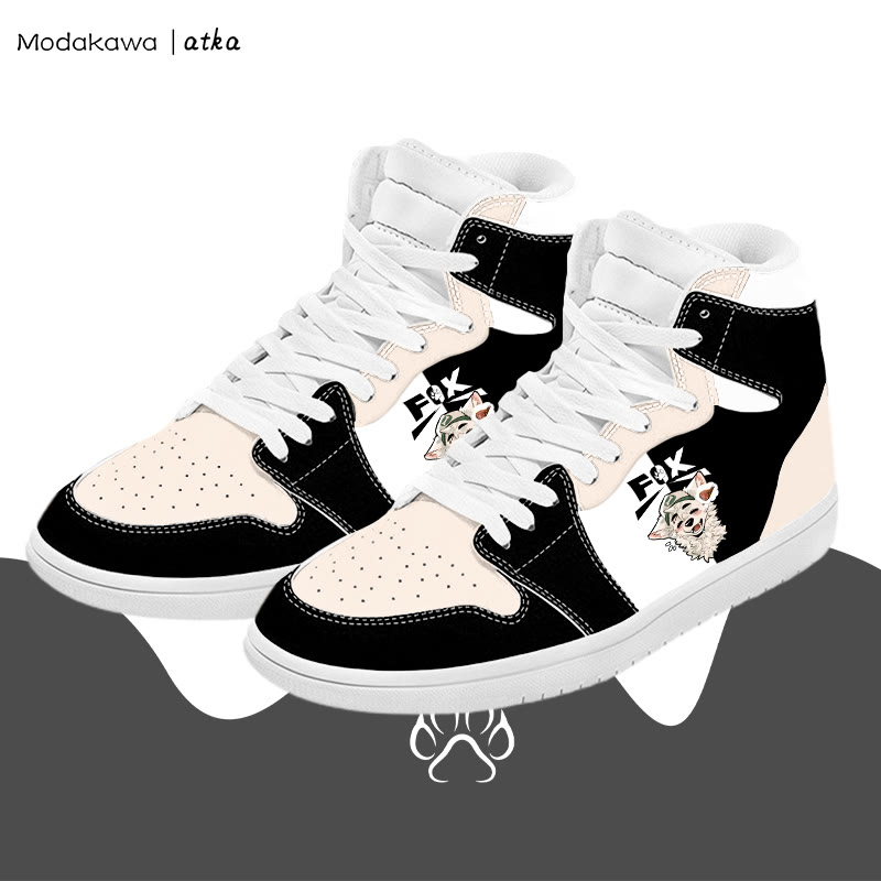 MODAKAWA X atka Fox Wants Meat Graphic Farben Block High Top Canvas Schuhe - Black - 48 - image 1