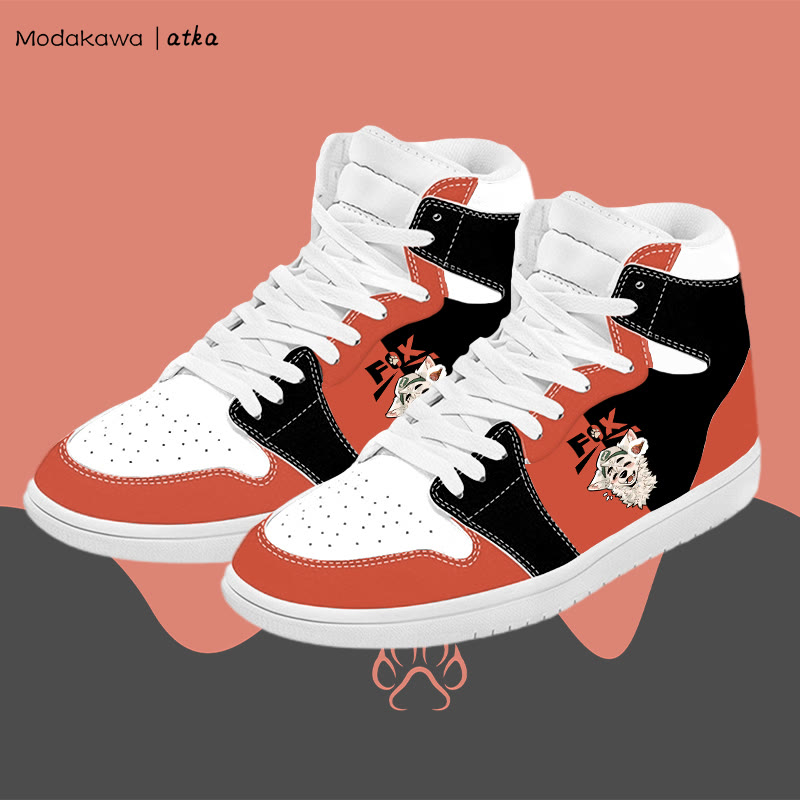 MODAKAWA X atka Fox Wants Meat Graphic Farben Block High Top Canvas Schuhe - Red - 48 - image 2