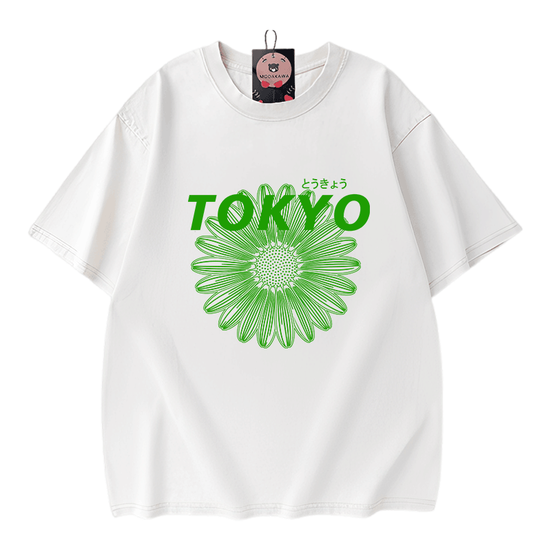 TOKYO Blumengrafik Modakawa Vintage gewaschenes T-Shirt aus 100% Baumwolle - White - 5XL - image 3