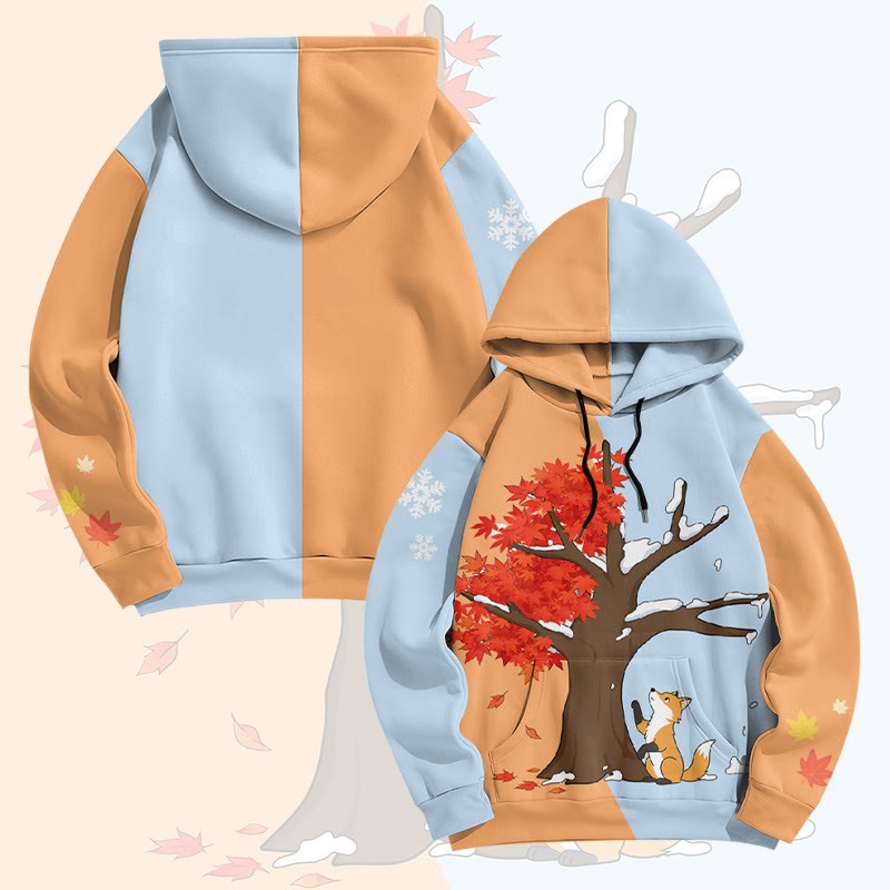 MODAKAWA Pullover-Hoodie mit Fuchs-unter-dem-Ahornbaum-Grafikprint - Orange&Blue - 8XL - image 1