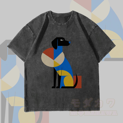 MODAKAWA Unisex-T-Shirt mit geometrischem Hundemotiv im Vintage-Stil - Schwarz - 4XL - image 4