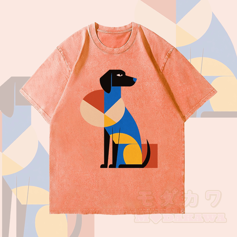 MODAKAWA Unisex-T-Shirt mit geometrischem Hundemotiv im Vintage-Stil - Orange - 4XL - image 3