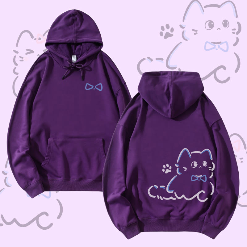 MODAKAWA Niedlicher Katzen-Print Partner-Hoodie - Dark Purple - 5XL - image 2