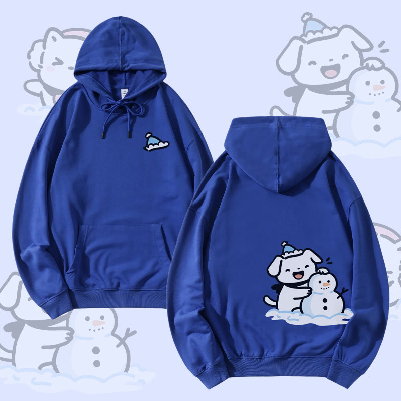 MODAKAWA Katzen- und Hunde-Bauen-Schneemann-Grafik-Partner-Hoodie - Royal Blue - 5XL - image 2