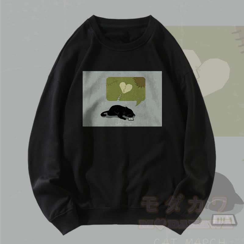 MODAKAWA Unisex-Sweatshirt mit Katzenmotiv „Stilles Herz“ - Schwarz - 5XL - image 4