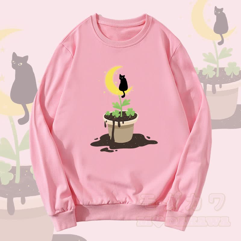 MODAKAWA Moonlight Cat Growth Graphic Unisex Sweatshirt - Rosa - 5XL - image 1