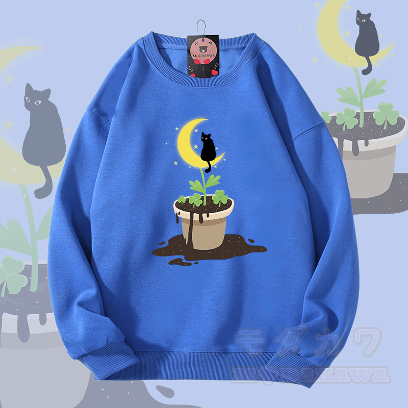 MODAKAWA Moonlight Cat Growth Graphic Unisex Sweatshirt - Königsblau - 5XL - image 3