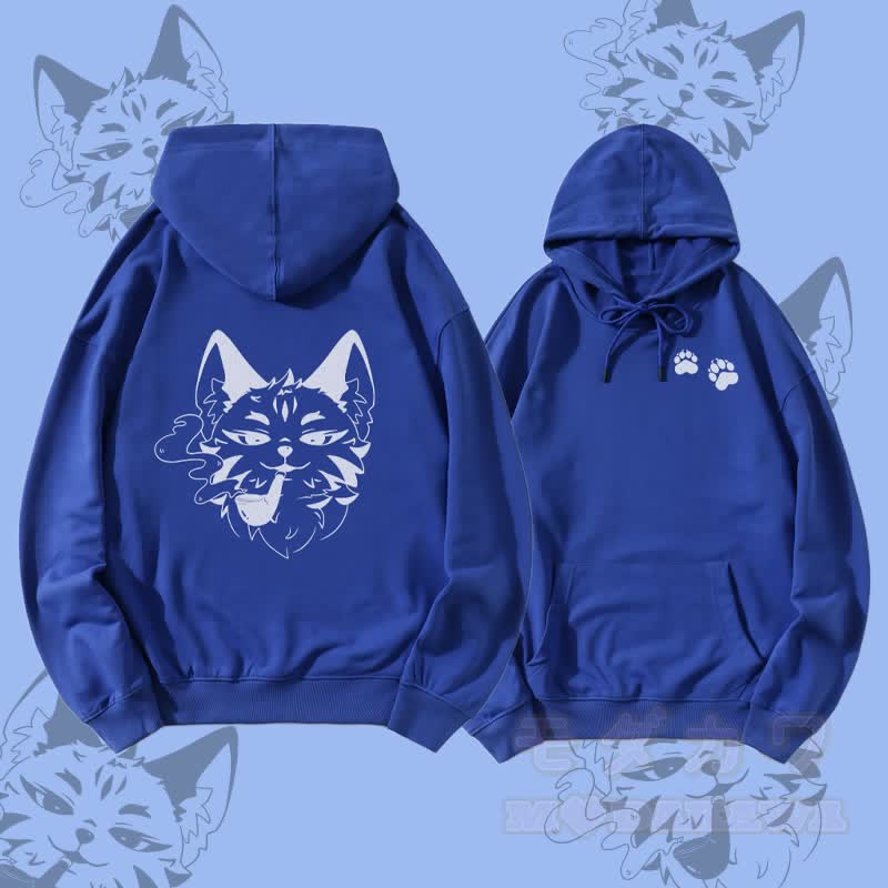 MODAKAWA Smoking Fox Graphic Streetwear Pullover Hoodie - Königsblau - 5XL - image 1