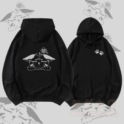 MODAKAWA Unhappy Fox Graphic Streetwear Pullover Hoodie - Schwarz - 5XL - image 2