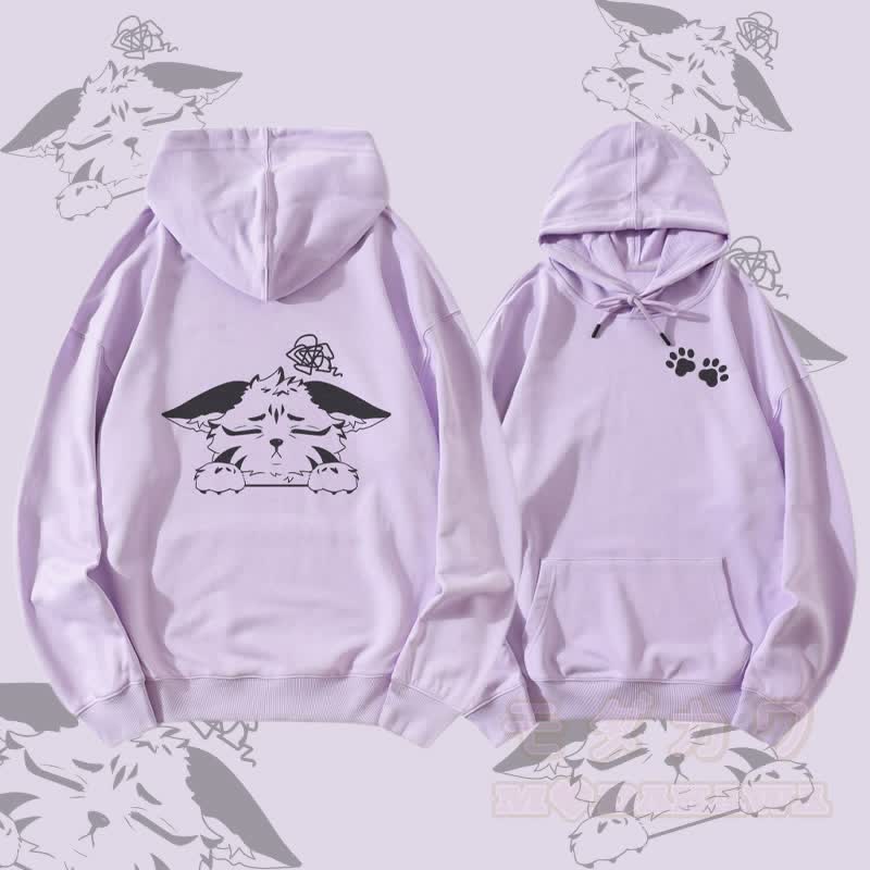 MODAKAWA Unhappy Fox Graphic Streetwear Pullover Hoodie - Lila - 5XL - image 1