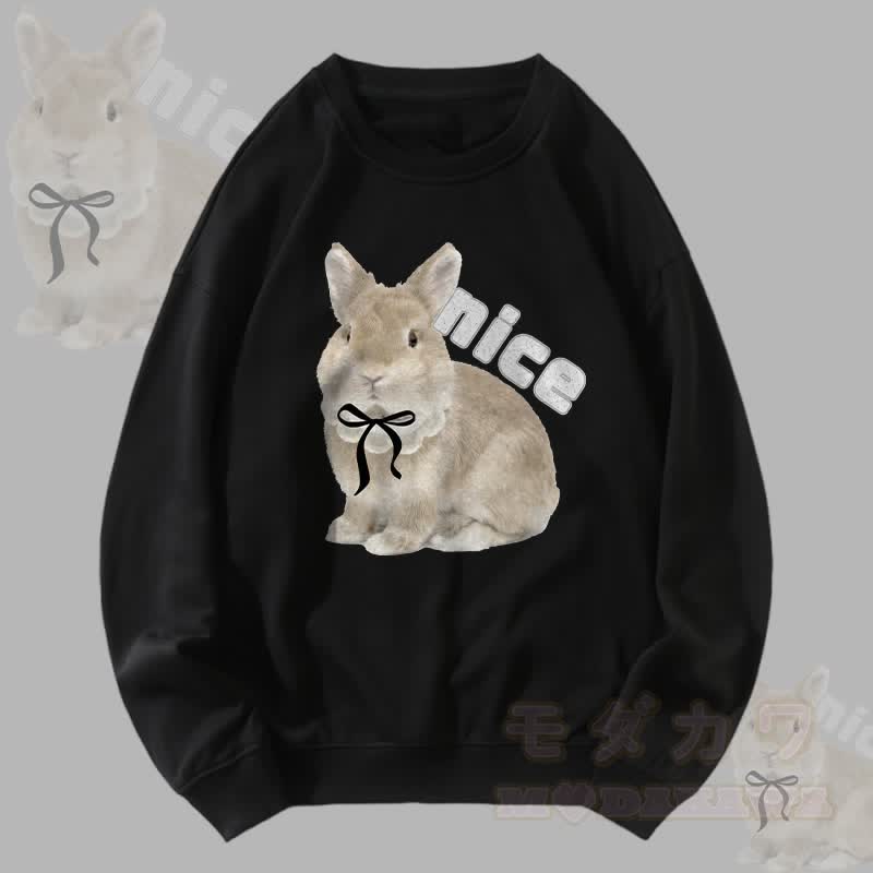 MODAKAWA NICE Unisex-Sweatshirt mit Schleifenhasen-Grafik - Schwarz - 5XL - image 1