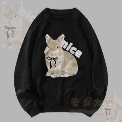 MODAKAWA NICE Unisex-Sweatshirt mit Schleifenhasen-Grafik - Schwarz - 5XL - image 1