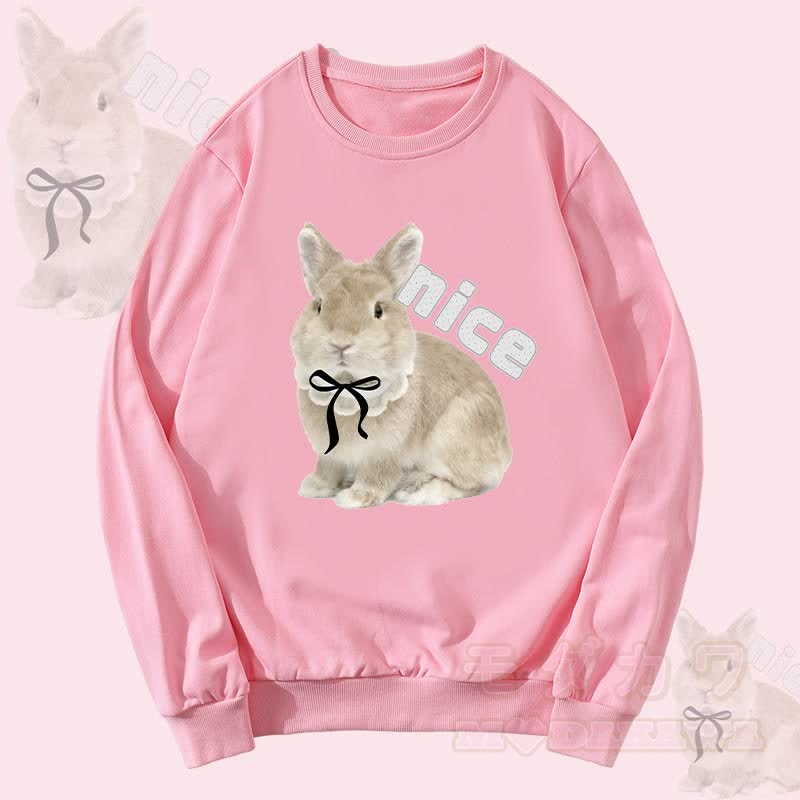 MODAKAWA NICE Unisex-Sweatshirt mit Schleifenhasen-Grafik - Rosa - 5XL - image 3