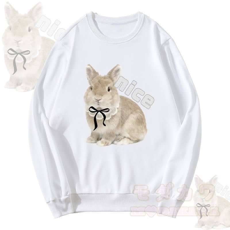 MODAKAWA NICE Unisex-Sweatshirt mit Schleifenhasen-Grafik - Weiß - 5XL - image 2