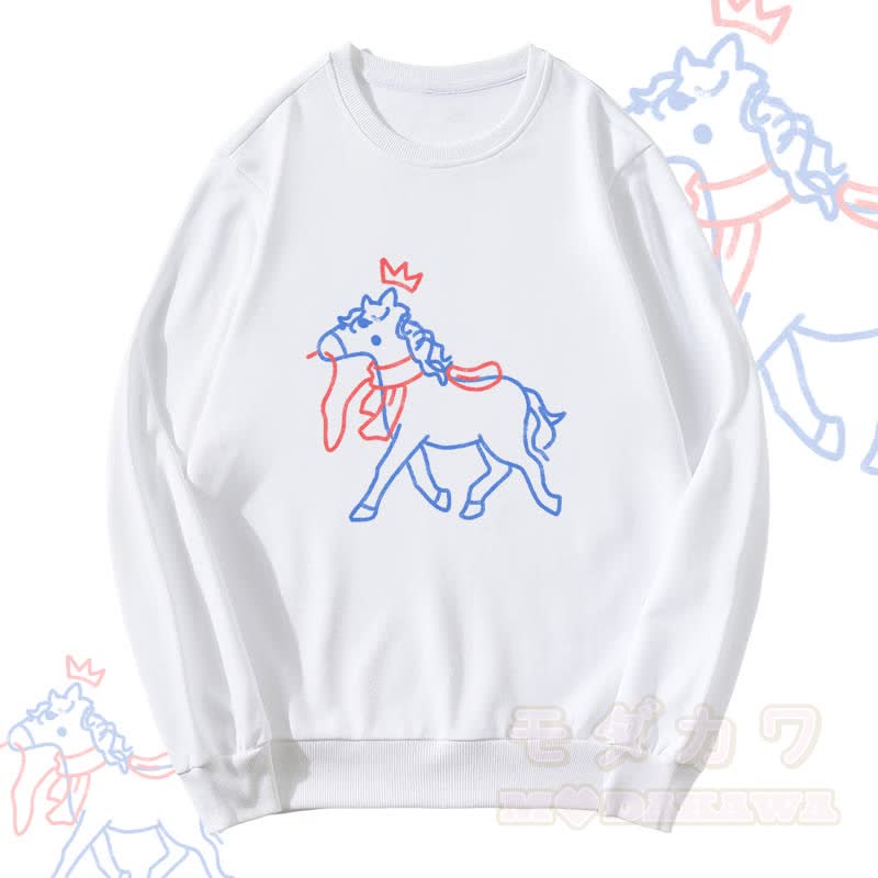 MODAKAWA Unisex-Sweatshirt mit gekröntem Pferdemotiv - Weiß - 5XL - image 2