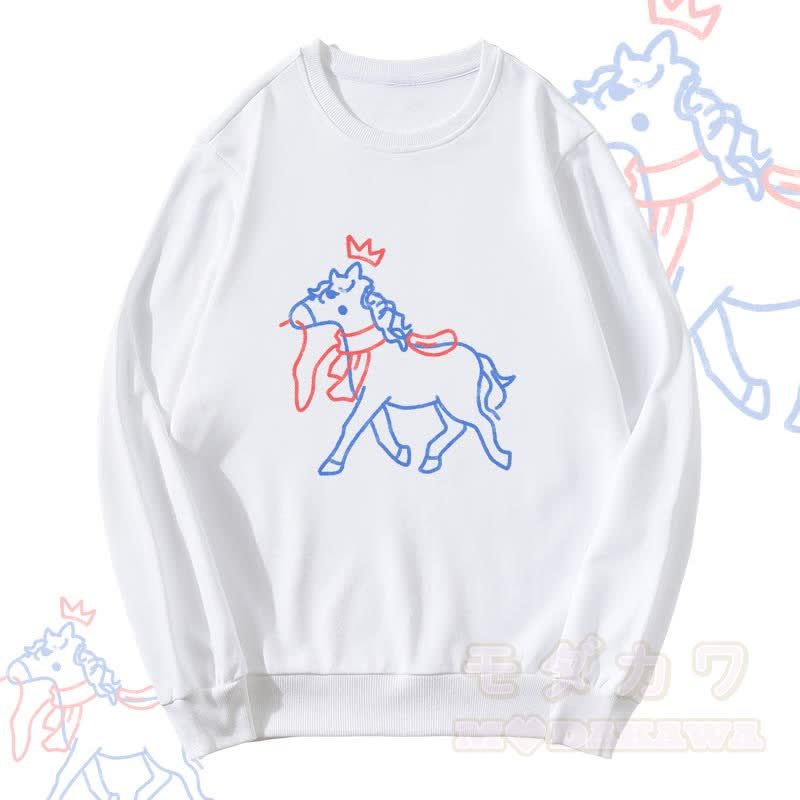 MODAKAWA Unisex-Sweatshirt mit gekröntem Pferdemotiv - Weiß - 5XL - image 2